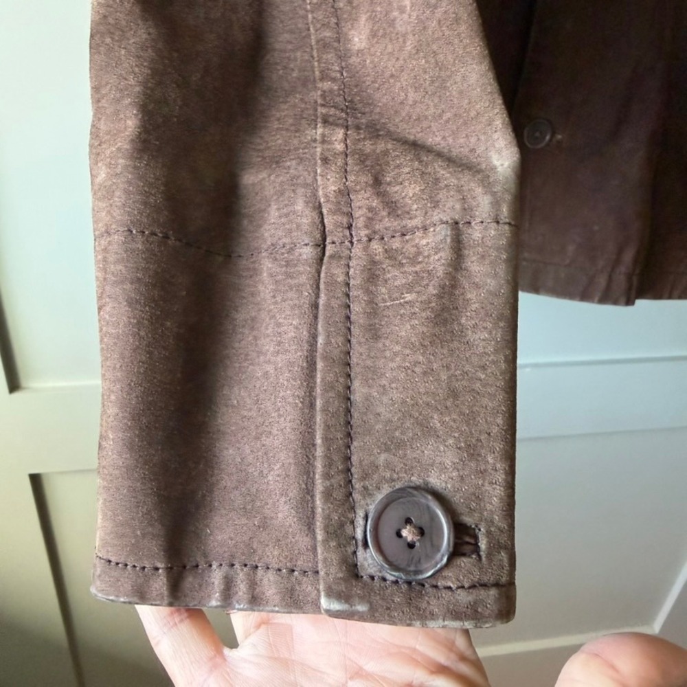 Vintage 26 Red Suede Leather Jacket Mens L Brown Button Coat 90s Distressed FLAW - Picture 14 of 16